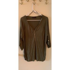 New olive 3/4 length zipper top